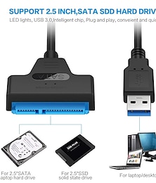 billige -SATA To USB 3.0 / 2.0 Cable Up To 6 Gbps For 2.5 Inch External HDD SSD Hard Drive, SATA 3 22 Pin Adapter USB 3.0 To Sata III Cord