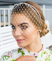cheap -One-tier Simple / Pearls Wedding Veil Blusher Veils / Birdcage Veils with Faux Pearl Tulle