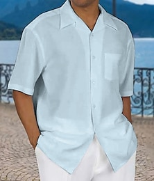 economico -Per uomo Camicia Camicia Estiva Camicia casual Camicia da Spiaggia Camicia con Bottoni Nero Bianco Blu Verde Kaki Manica Corta Semplice Collo ripiegato Vacanza Streetwear Tasca Frontale Abbigliamento