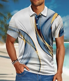 cheap -Men's Polo Shirt Lapel Polo Button Up Polos Golf Shirt Gradient Graphic Prints Linear Turndown Custom Print Blue Dark Blue Gray+Blue Blue+Blue Outdoor Street Short Sleeves Print Clothing Apparel