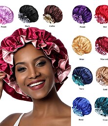 economico -cappello da bagno cuffia di seta per le donne cuffia in raso per capelli ricci cuffia per il sonno doppio strato cuffia per capelli di seta di grandi dimensioni per capelli naturali delle donne nere