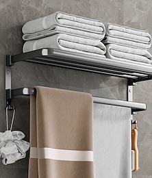 abordables -Toallero de baño de ceniza de pistola, estante de almacenamiento de baño negro, conjunto colgante de hardware de baño, toallero no perforado
