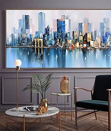 economico -City building painting wall decor handmade one manhattan square oil painting on canvas city landscape cuadros for Living room