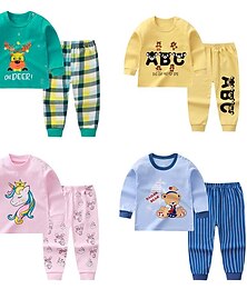 halpa -Taapero Poikien 2 osainen Pyjama-setit Pitkähihainen Z17 Z29 Z13 Yhtenäinen väri Eläin Kevät Syksy Ihana Koti 7-13 vuotta