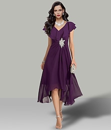 ieftine -rochii pentru oaspeți de nuntă rochie elegantă rochie de cocktail semiformală lungime ceai cu mânecă scurtă șifon cu decolteu în V cu strass 2024