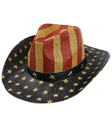 economico -Per uomo Cappello del Kentucky Derby Cappello da Cowboy Nero Giallo Poliestere Stampato Elegante Viaggio Cowboy Western All'aperto Vacanza Bandiera Traspirante