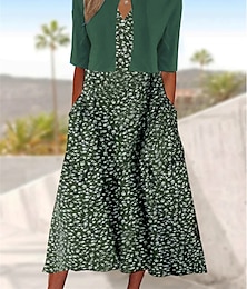 Χαμηλού Κόστους -Γυναικεία Σετ φορέματος δύο τεμαχίων Καθημερινό φόρεμα Floral φόρεμα Φόρεμα εκτύπωσης ΕΞΩΤΕΡΙΚΟΥ ΧΩΡΟΥ Καθημερινά Μοντέρνα Κομψό στυλ street Τσέπη Στάμπα Μίντι φόρεμα Λαιμόκοψη V Μισό μανίκι Φλοράλ
