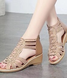 economico -Per donna Sandali Sandali con Zeppa Sandali Gladiatore Sandali scintillanti All'aperto Quotidiano Spiaggia Tinta unica Estate Zeppa Peep Toe Elegante Classico Casual Finta Pelle Cerniera Nero