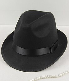 cheap -Men's Fedora Hat Brim Hat Black Wine Woolen Fedoras events Festival Plain UV Sun Protection Sunscreen