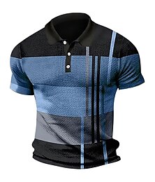 cheap -Men's Waffle Polo Shirt Golf Shirt Casual Date Lapel Short Sleeves Fashion Plaid / Striped / Chevron / Round Print Summer Dry-Fit Yellow Pink Red Blue Light Purple Orange Waffle Polo Shirt