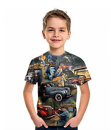 ieftine -Copii Băieți Tricou Tee Grafic Mașină Manșon scurt Crewneck Copii Top În aer liber Tipărire 3D Epocă Zilnic Vară Negru 2-13 ani