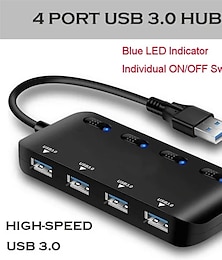 billige -4-ports usb 3.0-hub med individuelle LED-strømbrytere bærbar datahub-kompatibel overføringssplitter