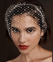 cheap -One-tier Simple / Rhinestone Wedding Veil Blusher Veils / Birdcage Veils with Sparkling Glitter Tulle