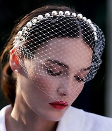cheap -One-tier Antique / Pearls Wedding Veil Blusher Veils / Birdcage Veils with Faux Pearl Tulle