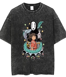 abordables -Chihiro Totoro Manches Ajustées T-shirt délavé à l'acide surdimensionné Imprime Art graphique Tee-shirt Pour Couple Homme Femme Adulte Lavage à l'acide Casual Quotidien