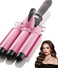 economico -Bacchetta di ferro arricciacapelli a 3 barilotti a doppia tensione con display LCD temp - 1 pollice in tormalina in ceramica a tre barili con temperatura regolabile per capelli portatile che si