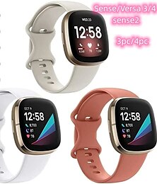 cheap -4 Pack 3 Pack Smart Watch Band Compatible with Fitbit Versa 4 Sense 2 Versa 3 Sense Soft Silicone Smartwatch Strap Adjustable Women Men Sport Band Replacement  Wristband