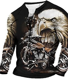 cheap -Henley Men Shirt Graphic Animal Eagle Stand Collar Clothing Apparel 3D Print Outdoor Daily Short Sleeve Button Print Fashion Designer Basic Brown Summer