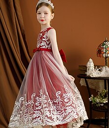 abordables -Enfants Fille Robe Fleur Sans Manches Mariage Robe de baptême Princesse Polyester Robe à broderies florales Robe de demoiselle d'honneur Eté 4-13 ans Violet foncé Rouge pastèque Pâte de haricots