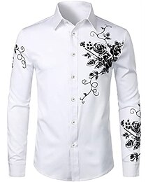 cheap -Men's Shirt Floral Turndown Party Daily Button-Down Long Sleeve Tops Casual Fashion Comfortable White Black Blue
