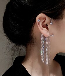 billige -europeisk mote rhinestone dusk kjede lang dusk øre klips øre mansjett enkelt øredobber