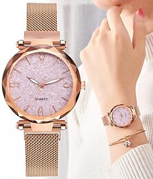 Χαμηλού Κόστους -ροζ χρυσό γυναικείο ρολόι πολυτελείας μαγνητικό έναστρο γυναικείο ρολόι καρπού με πλέγμα γυναικείο ρολόι