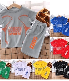cheap -2 Pieces Kids Boys T-shirt & Shorts Outfit Letter Short Sleeve Crewneck Set Casual Fashion Daily Summer Spring 7-13 Years Black White Yellow