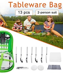 abordables -Juego de vajilla portátil para picnic al aire libre, juego de picnic al aire libre para dos personas, bolsa de picnic portátil de grado alimenticio