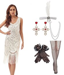 levne -Šaty Gatsby z 20. let se sadou doplňků z 20. let dámské flitry střapec třásňový kostým retro vintage cosplay party a večerní koktejlové šaty