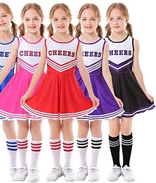 abordables -Chica Líderes de porristas Bailarín Desempeño Baile Vestidos Más Accesorios Clásico Poliéster Rojo Brillante Negro Azul Vestido Calcetines Conjunto de accesorios