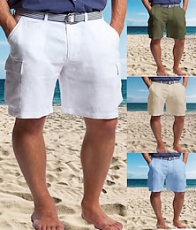 ieftine -Bărbați Pantaloni Scurți Pantaloni scurți din in Pantaloni scurți de vară Pantaloni scurți de plajă Multi Buzunare Picior drept Simplu Confort Respirabil Scurt Casual Zilnic Concediu Amestec de Lân