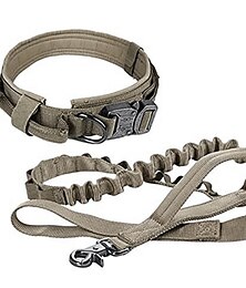 お買い得  -戦術的な犬の首輪と鎖のセット戦術的な犬の首輪。中型の大型犬を訓練するためのコントロールハンドルと金属バックルを備えた調整可能な軍用ヘビーデューティナイロン犬の訓練首輪の鎖セット
