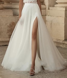 economico -Abiti da Sposa Boho da Spiaggia A-Line Separati Strascico  Spazzola in Raso Gonne da Sposa Abiti da Sposa con Spacco Frontale Colore Solido