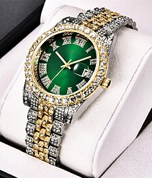 お買い得  -Men's Quartz Watch with Chain Bracelet Set Fashion Luxury Bling Diamond Hiphop Analog Men Quartz Wristwatch Calendar Waterproof Men's Watch
