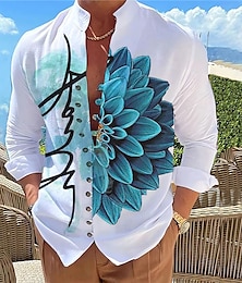 billiga -Herr Blommig Skjorta Knapp upp skjorta Långärmad Mode Designer Ledigt Utomhus Semester Dagligen Höst Vår & sommar Hög krage Mönster Gul Blå Fuchsia Grön Grå