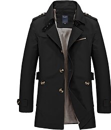 billiga -Herr Vinterkappa Vindtät jacka Fältrock Trenchcoat Företag Ledigt Vinter Höst vinter Polyester Vindtät jacka Ytterkläder Kläder Streetwear Solid färg Hakslag