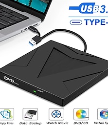 cheap -External DVD Player USB3.0 Type-C Computer Drive Burner Household DVD-RW Writer Dual Ports Reader Recorder Laptop