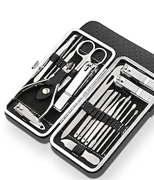 cheap -19 in 1 Stainless Steel Manicure Set For Foot Fitting Set Professional Pedicure Kit Nail Scissors Grooming Kit with Leather Travel Case for Women and Men