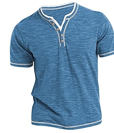 preiswerte -Herren T Shirt Henley Shirt T-Shirt Glatt Henley Strasse Urlaub Kurze Ärmel Bekleidung Modisch Designer Basic