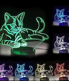 abordables -3d led luz de noche mascota gato ilusión usb al lado de la lámpara de mesa 7 colores que cambian el interruptor táctil decoración lámpara de noche regalo de cumpleaños juguete del tema del amante