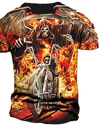 cheap -Grim Reaper On Motorcycle Mens 3D Shirt For Halloween | Black Summer Cotton | Graphic Skull Flame Vintage Fashion Designer Men'S 3D Print Tee Outdoor Daily Sports Blue Orange