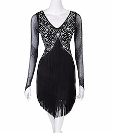 economico -Balli latino-americani Abito Nappa Colore Puro Cristalli / Strass Per donna Prestazioni Feste Manica lunga Retato Elastene