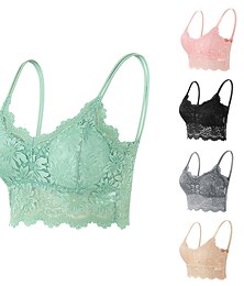 abordables -Sujetadores de encaje para mujer, sujetadores transparentes, copa 3/4, escote en V, push up, encaje, color puro, cierre de presión, para citas, día de San Valentín, informal, diario, nailon, sexy, 1