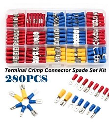 billiga -280st låda diverse spadterminaler isolerad kabelkontakt elektrisk tråd crimp butt ring gaffel set klackar rullade kit