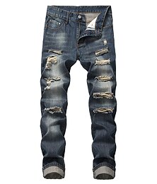 baratos -Homens Jeans Calças Calças jeans Bolsos rasgado Tecido Conforto Respirável Diário Para Noite Moda Casual Azul Azul Escuro