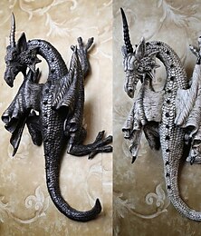 economico -scultura da parete drago cornuto, poliresina, pietra grigia, gotico &amplificatore; decorazioni medievali, decorazioni per desktop e scaffali, regali decorativi per ufficio per uomo