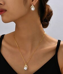 abordables -Nuptiales Parures 2 Zircon Imitation Perle Zircon Boucles d'Oreilles Colliers décoratif Femme Elégant Coréen Doux Princesse Parure de Bijoux Pour Soirée Fiançailles Saint Valentin