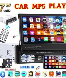 voordelige -nieuwste 7 "hd 1080 p intrekbare touchscreen autoradio stereo 1 din bluetooth auto mp5-speler ondersteuning usb/aux/fm/mirror link functie + achteruitrijcamera