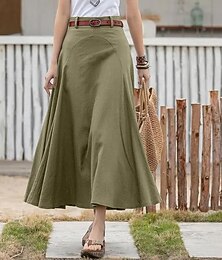 preiswerte -Damen Rock Langer Rock Modisch Maxi Röcke Einfarbig Casual Schwarz Kaki Armeegrün Ganzjährig Leinen Baumwolle und Leinen