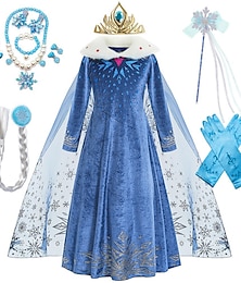 halpa -Frozen Satuteema Prinsessa Elsa Kukka tyttö mekko Loma mekko Teema juhlapuku Tyttöjen Elokuva-cosplay Cosplay Halloween Sininen Sininen (lisävarusteineen) Halloween Karnevaali Naamiaiset Leninki